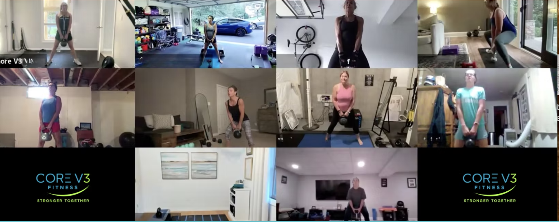 Core V3 women exercising with kettlebells together on Zoom from their own homes
